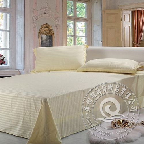 酒店宾馆100%棉床上用品家纺 一分缎条四件套 米黄色 工厂销售